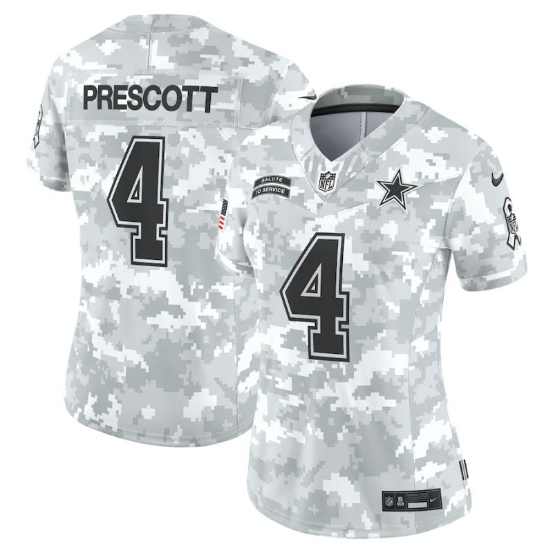 Women Dallas Cowboys #4 Prescott Nike Arctic Camo 2024 Salute to Service Limited NFL Jersey